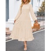 ZESICA Women’s Long Sleeve Swiss Dot Maxi Wedding Guest Dresses | Flowy A Line Boho Long Dress, Elegant Cocktail Party Holiday Church Dresses, Bridal Shower Going Out Clothes 2026(Beige)