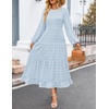 ZESICA Women’s Long Sleeve Swiss Dot Maxi Wedding Guest Dresses | Flowy A Line Boho Long Dress, Elegant Cocktail Party Holiday Church Dresses, Bridal Shower Going Out Clothes 2026(Light Blue)