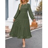 ZESICA Women’s Long Sleeve Swiss Dot Maxi Wedding Guest Dresses | Flowy A Line Boho Long Dress, Elegant Cocktail Party Holiday Church Dresses, Bridal Shower Going Out Clothes 2026(Army Green)