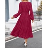 ZESICA Women’s Long Sleeve Swiss Dot Maxi Wedding Guest Dresses | Flowy A Line Boho Long Dress, Elegant Cocktail Party Holiday Church Dresses, Bridal Shower Going Out Clothes 2026(Wine Red)