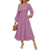 ZESICA Women’s Long Sleeve Swiss Dot Maxi Wedding Guest Dresses | Flowy A Line Boho Long Dress, Elegant Cocktail Party Holiday Church Dresses, Bridal Shower Going Out Clothes 2026(Purple)