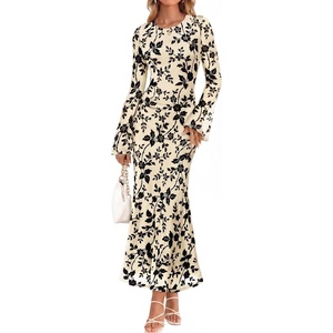 ZESICA Women’s Long Sleeve Floral Bodycon Dress 2026 Spring Fall Ruched Mesh Wedding Guest Cocktail Party Maxi Dresses(Floral Apricot)