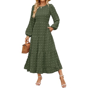 ZESICA Women’s Long Sleeve Swiss Dot Maxi Wedding Guest Dresses | Flowy A Line Boho Long Dress, Elegant Cocktail Party Holiday Church Dresses, Bridal Shower Going Out Clothes 2026(Army Green)