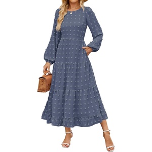 ZESICA Women’s Long Sleeve Swiss Dot Maxi Wedding Guest Dresses | Flowy A Line Boho Long Dress, Elegant Cocktail Party Holiday Church Dresses, Bridal Shower Going Out Clothes 2026(Dusty Blue)