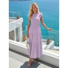 ZESICA Women’s 2026 Summer Casual Flutter Short Sleeve Smocked Midi Dress | Crew Neck, Elastic Waist, Tiered, Boho Flowy Dresses, Soft Lightweight Fabric, Beach Brunch Date Party(Light Purple)