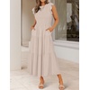 ZESICA Women’s 2026 Summer Casual Flutter Short Sleeve Smocked Midi Dress | Crew Neck, Elastic Waist, Tiered, Boho Flowy Dresses, Soft Lightweight Fabric, Beach Brunch Date Party(Apricot)