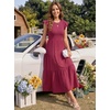 ZESICA Women’s 2026 Summer Casual Flutter Short Sleeve Smocked Midi Dress | Crew Neck, Elastic Waist, Tiered, Boho Flowy Dresses, Soft Lightweight Fabric, Beach Brunch Date Party(Plum)