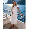 ZESICA Women’s 2026 Summer Casual Flutter Short Sleeve Smocked Midi Dress | Crew Neck, Elastic Waist, Tiered, Boho Flowy Dresses, Soft Lightweight Fabric, Beach Brunch Date Party(White)