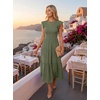 ZESICA Women’s 2026 Summer Casual Flutter Short Sleeve Smocked Midi Dress | Crew Neck, Elastic Waist, Tiered, Boho Flowy Dresses, Soft Lightweight Fabric, Beach Brunch Date Party(Army Green)