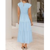 ZESICA Women’s 2026 Summer Casual Flutter Short Sleeve Smocked Midi Dress | Crew Neck, Elastic Waist, Tiered, Boho Flowy Dresses, Soft Lightweight Fabric, Beach Brunch Date Party(Blue)