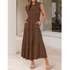 ZESICA Women’s 2026 Summer Casual Flutter Short Sleeve Smocked Midi Dress | Crew Neck, Elastic Waist, Tiered, Boho Flowy Dresses, Soft Lightweight Fabric, Beach Brunch Date Party(Coffee)