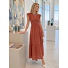 ZESICA Women’s 2026 Summer Casual Flutter Short Sleeve Smocked Midi Dress | Crew Neck, Elastic Waist, Tiered, Boho Flowy Dresses, Soft Lightweight Fabric, Beach Brunch Date Party(Rust)