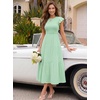 ZESICA Women’s 2026 Summer Casual Flutter Short Sleeve Smocked Midi Dress | Crew Neck, Elastic Waist, Tiered, Boho Flowy Dresses, Soft Lightweight Fabric, Beach Brunch Date Party(Mint)