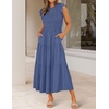 ZESICA Women’s 2026 Summer Casual Flutter Short Sleeve Smocked Midi Dress | Crew Neck, Elastic Waist, Tiered, Boho Flowy Dresses, Soft Lightweight Fabric, Beach Brunch Date Party(Dusty Blue)