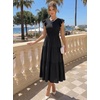 ZESICA Women’s 2026 Summer Casual Flutter Short Sleeve Smocked Midi Dress | Crew Neck, Elastic Waist, Tiered, Boho Flowy Dresses, Soft Lightweight Fabric, Beach Brunch Date Party(Black)