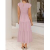 ZESICA Women’s 2026 Summer Casual Flutter Short Sleeve Smocked Midi Dress | Crew Neck, Elastic Waist, Tiered, Boho Flowy Dresses, Soft Lightweight Fabric, Beach Brunch Date Party(Dark Pink)