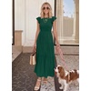 ZESICA Women’s 2026 Summer Casual Flutter Short Sleeve Smocked Midi Dress | Crew Neck, Elastic Waist, Tiered, Boho Flowy Dresses, Soft Lightweight Fabric, Beach Brunch Date Party(Dark Green)