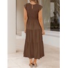 ZESICA Women’s 2026 Summer Casual Flutter Short Sleeve Smocked Midi Dress | Crew Neck, Elastic Waist, Tiered, Boho Flowy Dresses, Soft Lightweight Fabric, Beach Brunch Date Party(Coffee)