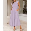 ZESICA Women’s 2026 Summer Casual Flutter Short Sleeve Smocked Midi Dress | Crew Neck, Elastic Waist, Tiered, Boho Flowy Dresses, Soft Lightweight Fabric, Beach Brunch Date Party(Light Purple)