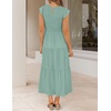 ZESICA Women’s 2026 Summer Casual Flutter Short Sleeve Smocked Midi Dress | Crew Neck, Elastic Waist, Tiered, Boho Flowy Dresses, Soft Lightweight Fabric, Beach Brunch Date Party(Sage)