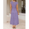 ZESICA Women’s 2026 Summer Casual Flutter Short Sleeve Smocked Midi Dress | Crew Neck, Elastic Waist, Tiered, Boho Flowy Dresses, Soft Lightweight Fabric, Beach Brunch Date Party(Violet)
