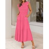 ZESICA Women’s 2026 Summer Casual Flutter Short Sleeve Smocked Midi Dress | Crew Neck, Elastic Waist, Tiered, Boho Flowy Dresses, Soft Lightweight Fabric, Beach Brunch Date Party(Hot Pink)