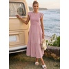 ZESICA Women’s 2026 Summer Casual Flutter Short Sleeve Smocked Midi Dress | Crew Neck, Elastic Waist, Tiered, Boho Flowy Dresses, Soft Lightweight Fabric, Beach Brunch Date Party(Dark Pink)