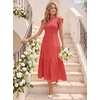 ZESICA Women’s 2026 Summer Casual Flutter Short Sleeve Smocked Midi Dress | Crew Neck, Elastic Waist, Tiered, Boho Flowy Dresses, Soft Lightweight Fabric, Beach Brunch Date Party(Watermelonred)