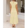 ZESICA Women’s 2026 Summer Casual Flutter Short Sleeve Smocked Midi Dress | Crew Neck, Elastic Waist, Tiered, Boho Flowy Dresses, Soft Lightweight Fabric, Beach Brunch Date Party(Light Yellow)