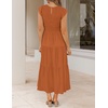 ZESICA Women’s 2026 Summer Casual Flutter Short Sleeve Smocked Midi Dress | Crew Neck, Elastic Waist, Tiered, Boho Flowy Dresses, Soft Lightweight Fabric, Beach Brunch Date Party(Orange)
