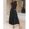ZESICA Women’s 2026 Summer Casual Flutter Short Sleeve Smocked Midi Dress | Crew Neck, Elastic Waist, Tiered, Boho Flowy Dresses, Soft Lightweight Fabric, Beach Brunch Date Party(Black)