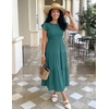 ZESICA Women’s 2026 Summer Casual Flutter Short Sleeve Smocked Midi Dress | Crew Neck, Elastic Waist, Tiered, Boho Flowy Dresses, Soft Lightweight Fabric, Beach Brunch Date Party(Teal Green)