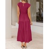 ZESICA Women’s 2026 Summer Casual Flutter Short Sleeve Smocked Midi Dress | Crew Neck, Elastic Waist, Tiered, Boho Flowy Dresses, Soft Lightweight Fabric, Beach Brunch Date Party(Plum)