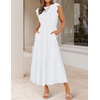 ZESICA Women’s 2026 Summer Casual Flutter Short Sleeve Smocked Midi Dress | Crew Neck, Elastic Waist, Tiered, Boho Flowy Dresses, Soft Lightweight Fabric, Beach Brunch Date Party(White)