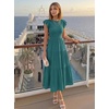 ZESICA Women’s 2026 Summer Casual Flutter Short Sleeve Smocked Midi Dress | Crew Neck, Elastic Waist, Tiered, Boho Flowy Dresses, Soft Lightweight Fabric, Beach Brunch Date Party(Teal Green)