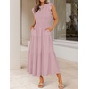 ZESICA Women’s 2026 Summer Casual Flutter Short Sleeve Smocked Midi Dress | Crew Neck, Elastic Waist, Tiered, Boho Flowy Dresses, Soft Lightweight Fabric, Beach Brunch Date Party(Dark Pink)
