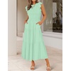 ZESICA Women’s 2026 Summer Casual Flutter Short Sleeve Smocked Midi Dress | Crew Neck, Elastic Waist, Tiered, Boho Flowy Dresses, Soft Lightweight Fabric, Beach Brunch Date Party(Mint)