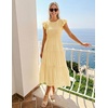 ZESICA Women’s 2026 Summer Casual Flutter Short Sleeve Smocked Midi Dress | Crew Neck, Elastic Waist, Tiered, Boho Flowy Dresses, Soft Lightweight Fabric, Beach Brunch Date Party(Light Yellow)