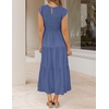 ZESICA Women’s 2026 Summer Casual Flutter Short Sleeve Smocked Midi Dress | Crew Neck, Elastic Waist, Tiered, Boho Flowy Dresses, Soft Lightweight Fabric, Beach Brunch Date Party(Dusty Blue)