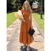 ZESICA Women’s 2026 Summer Casual Flutter Short Sleeve Smocked Midi Dress | Crew Neck, Elastic Waist, Tiered, Boho Flowy Dresses, Soft Lightweight Fabric, Beach Brunch Date Party(Orange)