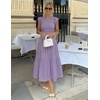 ZESICA Women’s 2026 Summer Casual Flutter Short Sleeve Smocked Midi Dress | Crew Neck, Elastic Waist, Tiered, Boho Flowy Dresses, Soft Lightweight Fabric, Beach Brunch Date Party(Violet)