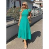 ZESICA Women’s 2026 Summer Casual Flutter Short Sleeve Smocked Midi Dress | Crew Neck, Elastic Waist, Tiered, Boho Flowy Dresses, Soft Lightweight Fabric, Beach Brunch Date Party(Green)
