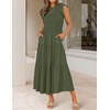 ZESICA Women’s 2026 Summer Casual Flutter Short Sleeve Smocked Midi Dress | Crew Neck, Elastic Waist, Tiered, Boho Flowy Dresses, Soft Lightweight Fabric, Beach Brunch Date Party(Army Green)