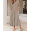 ZESICA Women’s 2026 Summer Casual Flutter Short Sleeve Smocked Midi Dress | Crew Neck, Elastic Waist, Tiered, Boho Flowy Dresses, Soft Lightweight Fabric, Beach Brunch Date Party(Light Khaki)