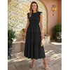 ZESICA Women’s 2026 Summer Casual Flutter Short Sleeve Smocked Midi Dress | Crew Neck, Elastic Waist, Tiered, Boho Flowy Dresses, Soft Lightweight Fabric, Beach Brunch Date Party(Black)