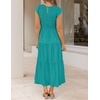 ZESICA Women’s 2026 Summer Casual Flutter Short Sleeve Smocked Midi Dress | Crew Neck, Elastic Waist, Tiered, Boho Flowy Dresses, Soft Lightweight Fabric, Beach Brunch Date Party(Peacock)