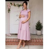 ZESICA Women’s 2026 Summer Casual Flutter Short Sleeve Smocked Midi Dress | Crew Neck, Elastic Waist, Tiered, Boho Flowy Dresses, Soft Lightweight Fabric, Beach Brunch Date Party(Dark Pink)