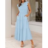 ZESICA Women’s 2026 Summer Casual Flutter Short Sleeve Smocked Midi Dress | Crew Neck, Elastic Waist, Tiered, Boho Flowy Dresses, Soft Lightweight Fabric, Beach Brunch Date Party(Blue)