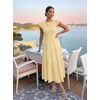 ZESICA Women’s 2026 Summer Casual Flutter Short Sleeve Smocked Midi Dress | Crew Neck, Elastic Waist, Tiered, Boho Flowy Dresses, Soft Lightweight Fabric, Beach Brunch Date Party(Light Yellow)