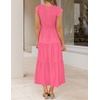 ZESICA Women’s 2026 Summer Casual Flutter Short Sleeve Smocked Midi Dress | Crew Neck, Elastic Waist, Tiered, Boho Flowy Dresses, Soft Lightweight Fabric, Beach Brunch Date Party(Hot Pink)